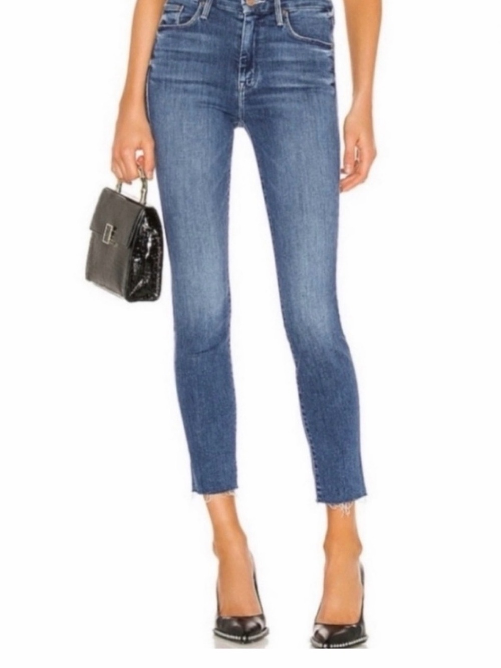 MOTHER The Looker Ankle Fray Jeans Blue Denim Skinny Ankle Stretch Designer 29